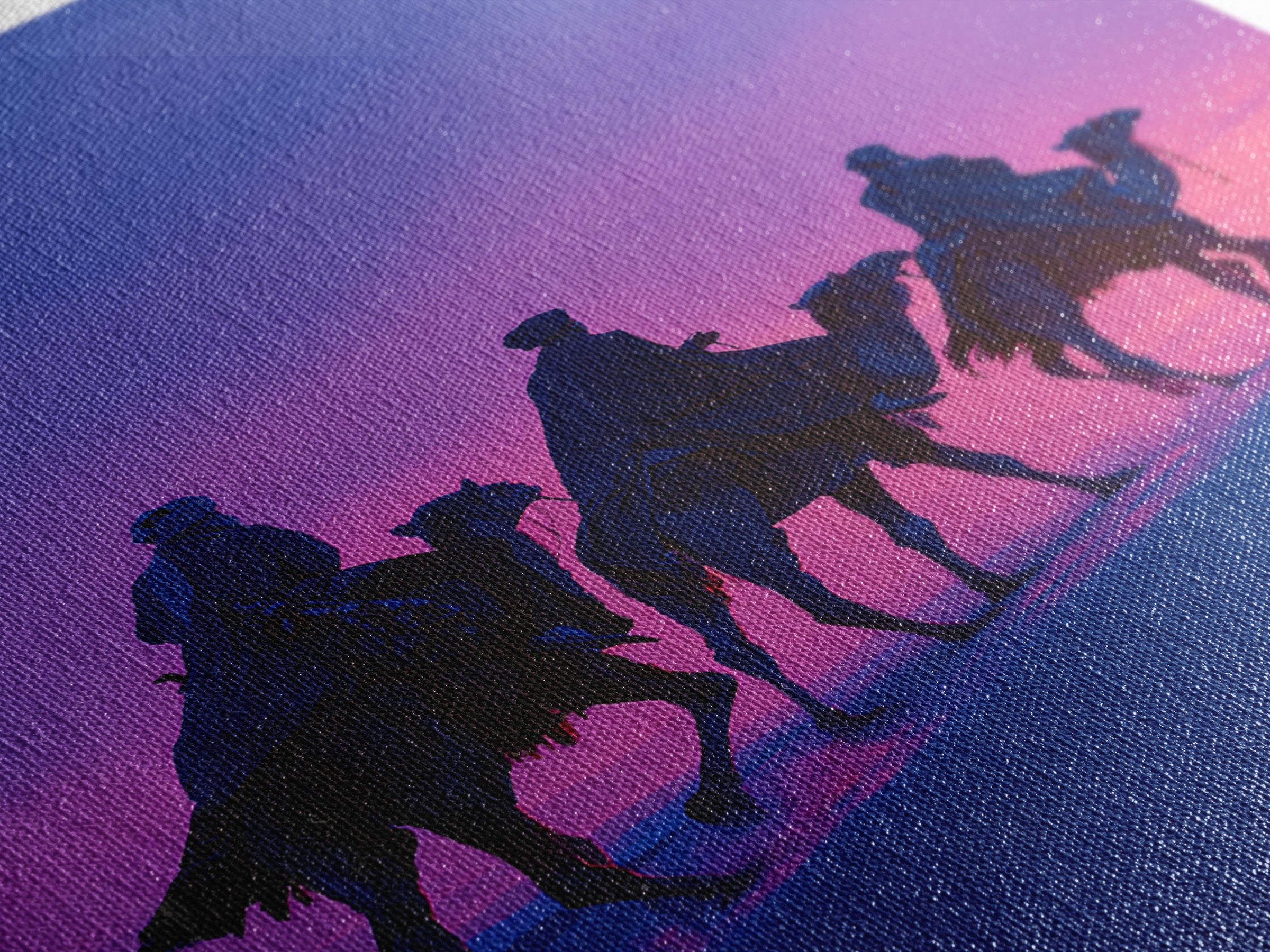 Purple Sunset Camel Riders Canvas Print, African Safari Wall Art, Boho Desert Landscape Decor, Dreamy Bedroom Gift For Her