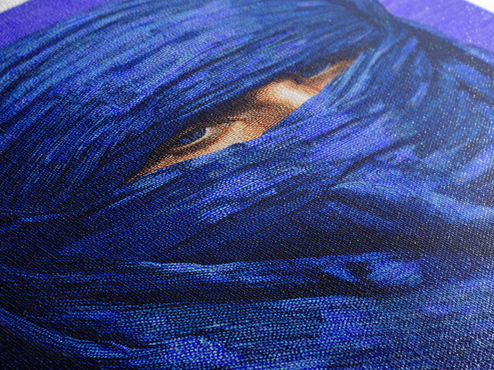 Electric Blue Turban Portrait Wall Art, African Portrait, Indigo Textile Art, Modern Afrocentric Canvas Print Bedroom Decor