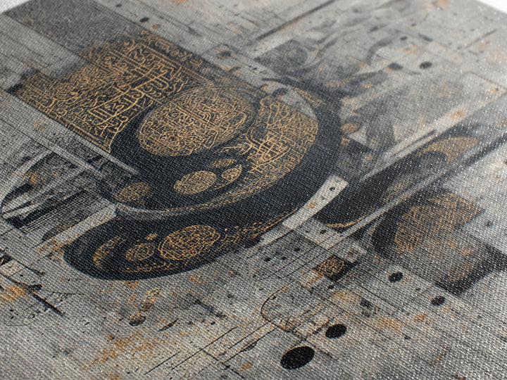 Gold Arabic Calligraphy Abstract On Concrete, Canvas Print, Modern Islamic Wall Decor, Luxury Cultural Art, Gray Black Art