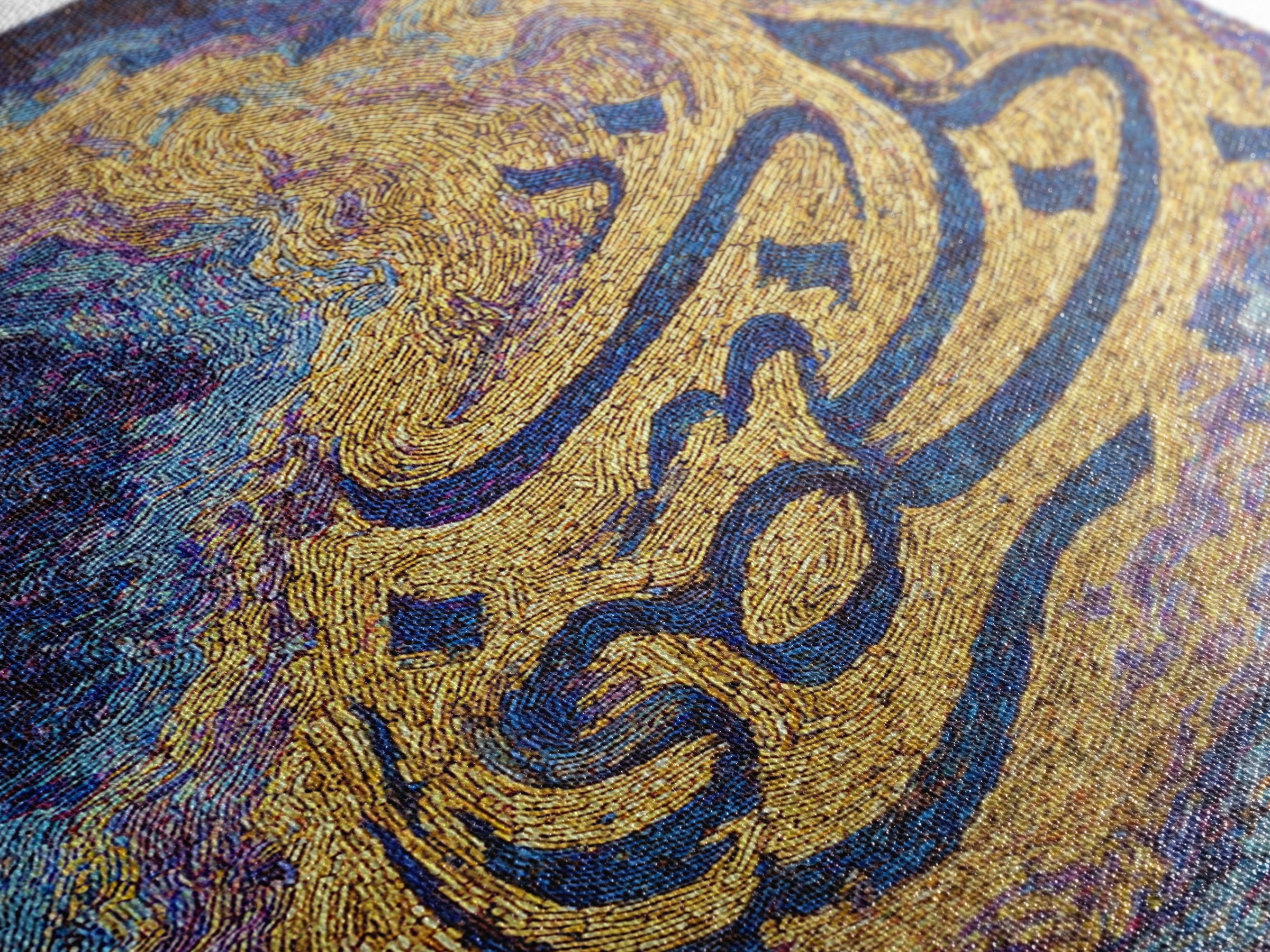 Golden Arabic Calligraphy Wall Art, Swirling Blue And Gold Canvas Print, Mystical Abstract Art, Luxury Home Decor Statement Piece