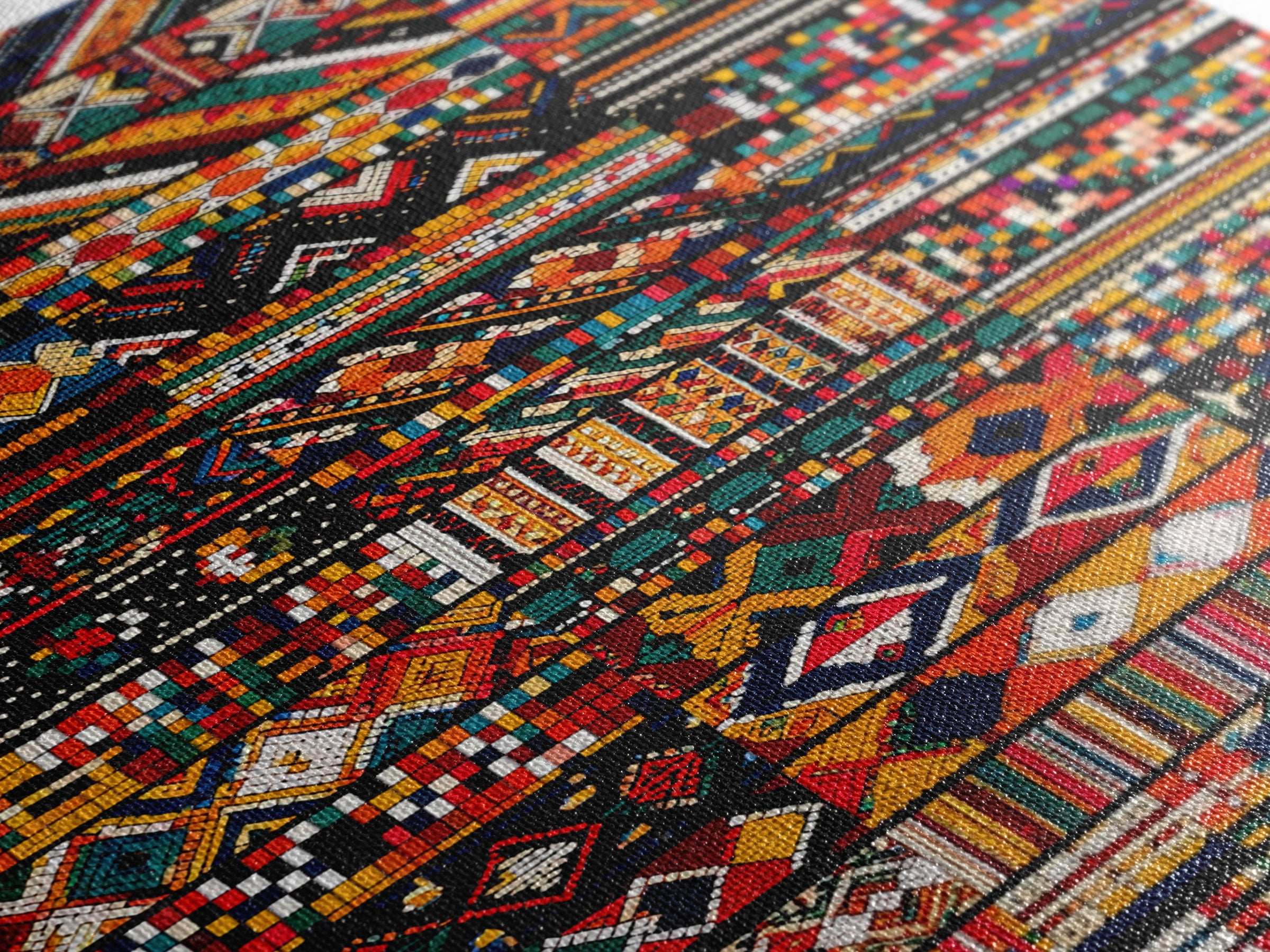 African Textile Mosaic Wall Art, Colorful Tribal Patterns Canvas Print, Ankara Fabric Collage, Afrocentric Home Decor Gift