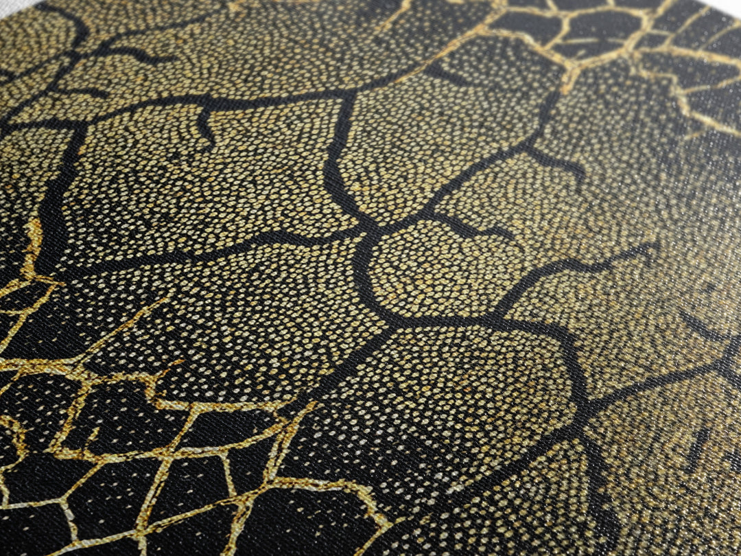 Black And Gold Cracked Earth Wall Art, Abstract African Landscape Canvas Print, Textured Art Print, Luxury Home Decor Statement Piece