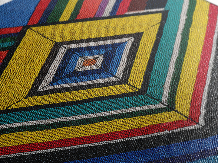 Beaded Diamond Geometric Tribal Wall Art, Colorful African Abstract Canvas Print, Bold Ethnic Pattern Living Room Decor Gift