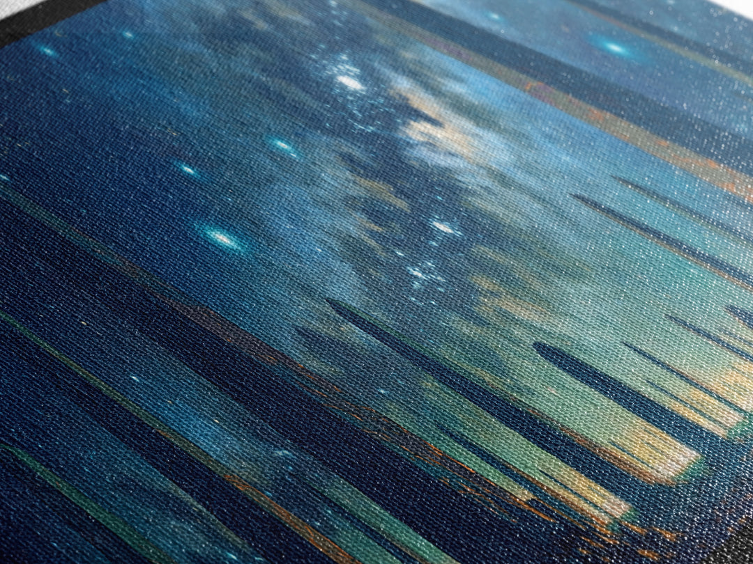 Futuristic Starry Obelisks Wall Art, African Egyptian Art, Cosmic Landscape Canvas Print, Mystical Blue Night Sky Office Decor