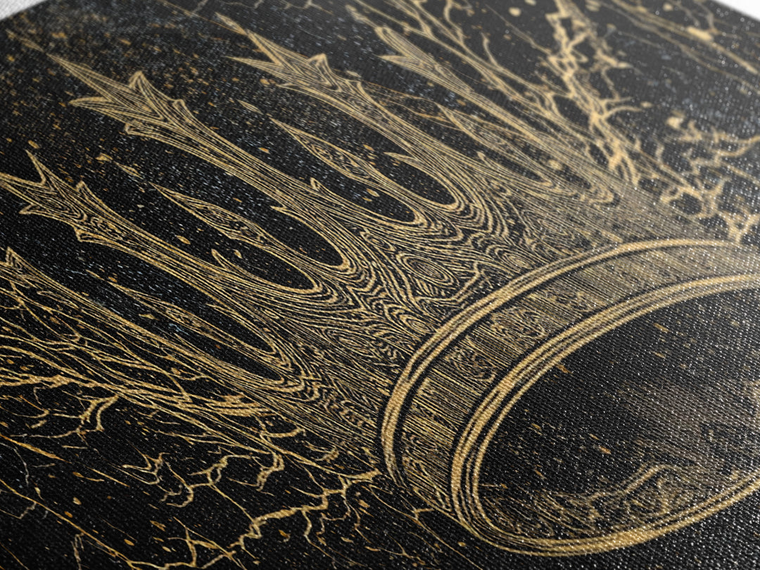 Golden Crown On Black Cosmic Branches Wall Art, Black And Gold Art, African Queen, Luxury Art, Statement Wall Decor Gift