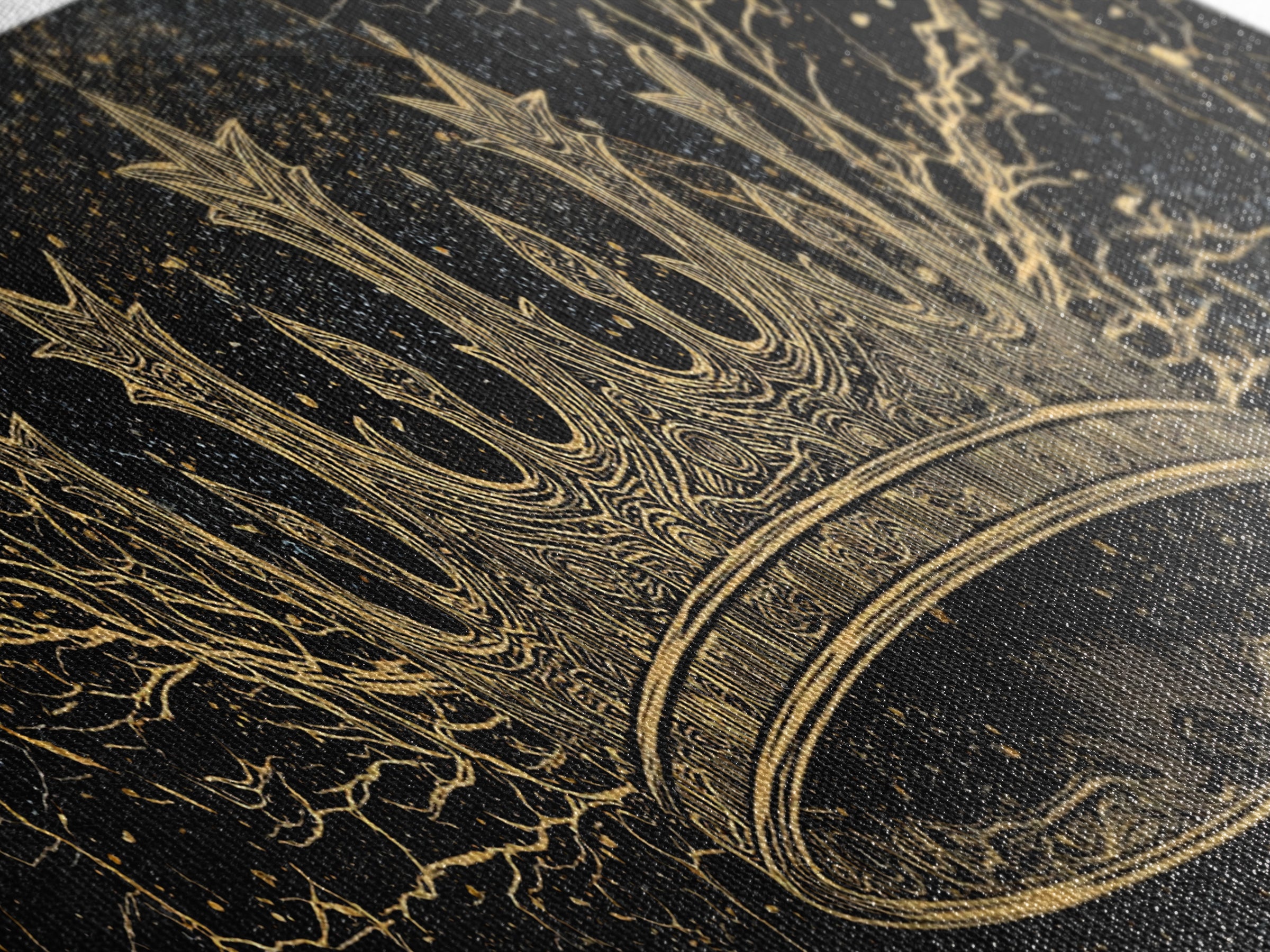 Golden Crown On Black Cosmic Branches Wall Art, Black And Gold Art, African Queen, Luxury Art, Statement Wall Decor Gift