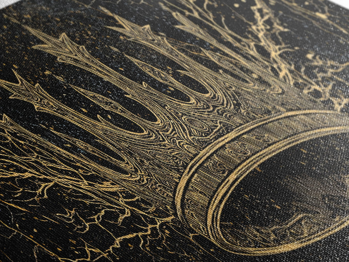 Golden Crown On Black Cosmic Branches Wall Art, Black And Gold Art, African Queen, Luxury Art, Statement Wall Decor Gift