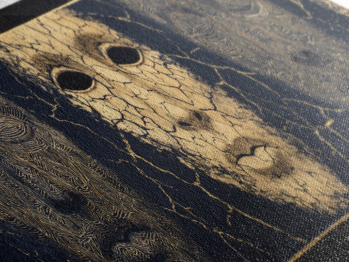 Gold And Black Ancient Mask Triptych Wall Art, Cracked Texture Faces, African Tribal Decor, Dramatic Cultural Canvas Gift