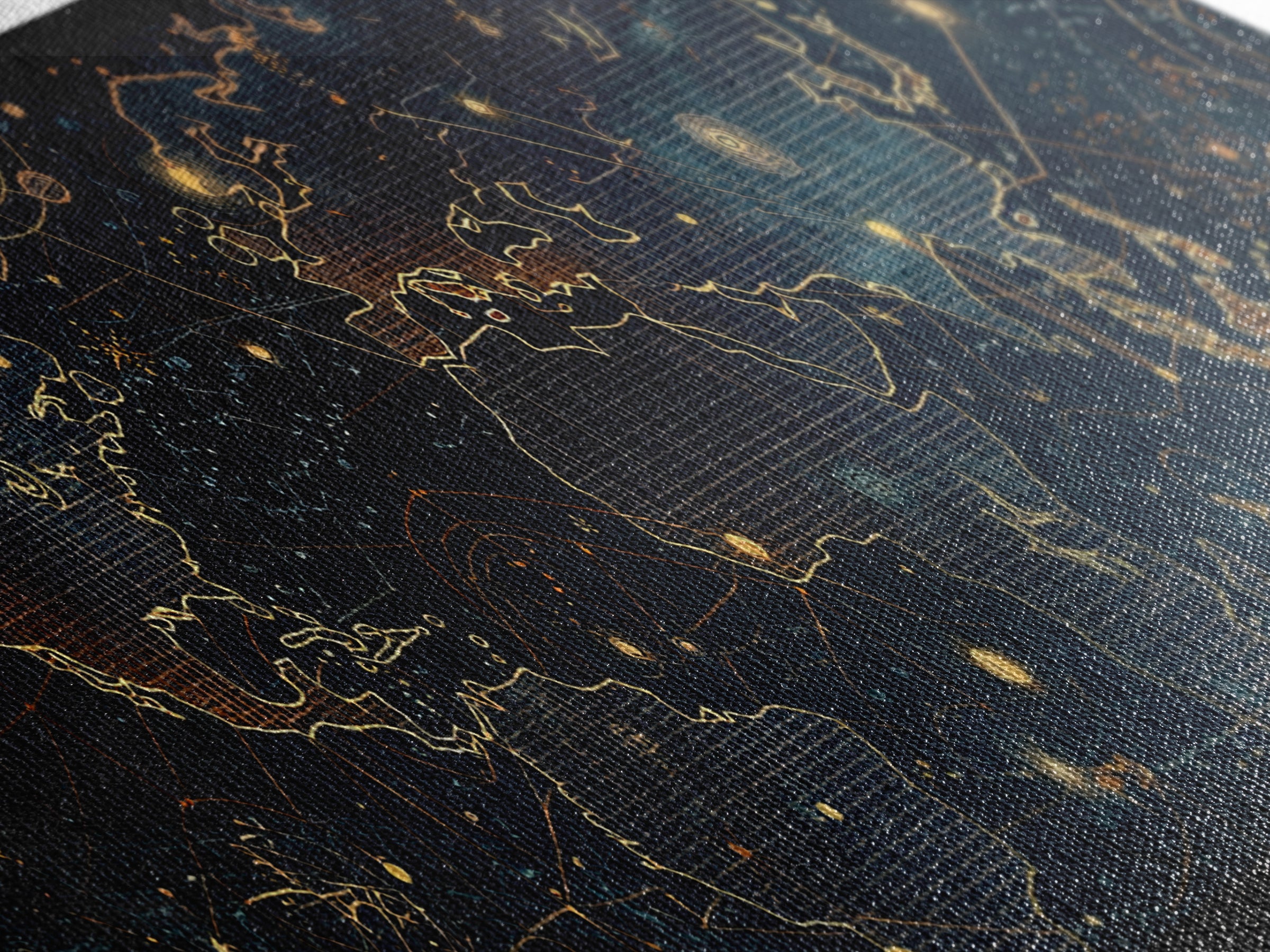 Dark Celestial World Map Wall Art, Gold Constellation Canvas Print, Modern Office Decor, Abstract Travel Home Decor, Housewarming Gift