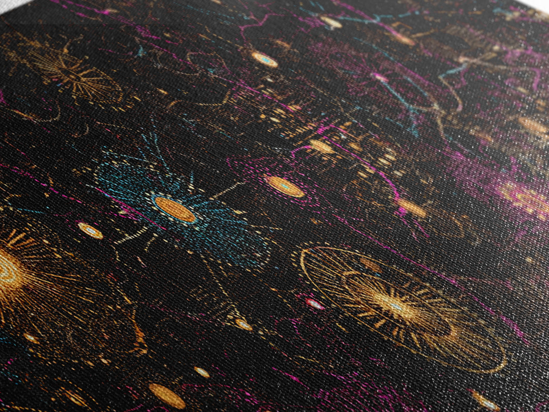Gold And Magenta Galaxy Constellation Wall Art, Celestial Canvas Print, Modern Black Art, Vibrant Wall Decor, Mystical Art