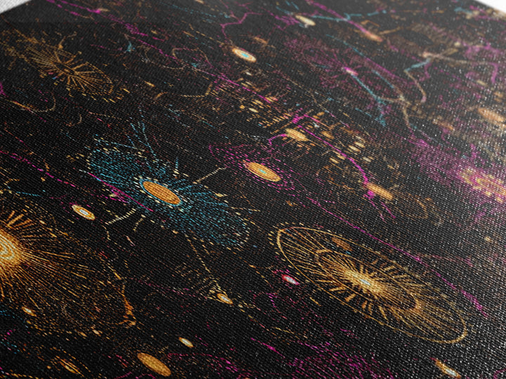 Gold And Magenta Galaxy Constellation Wall Art, Celestial Canvas Print, Modern Black Art, Vibrant Wall Decor, Mystical Art