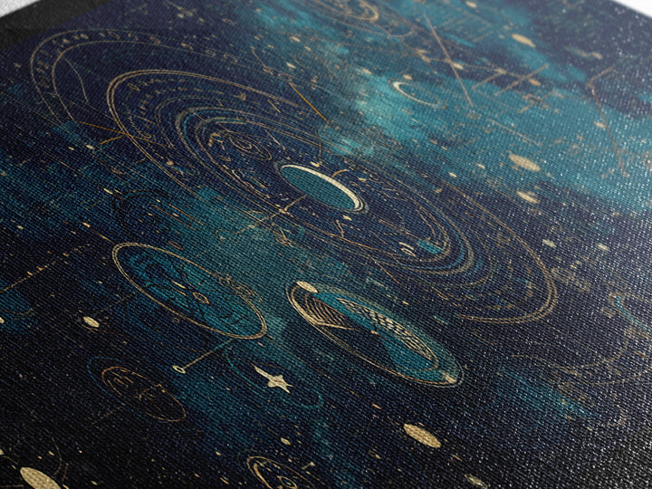 Teal Galactic Blueprint Astrolabe Framed Canvas Print, Geometric Wall Art, Modern Canvas Art, Celestial Office Decor, Unique Home Decor