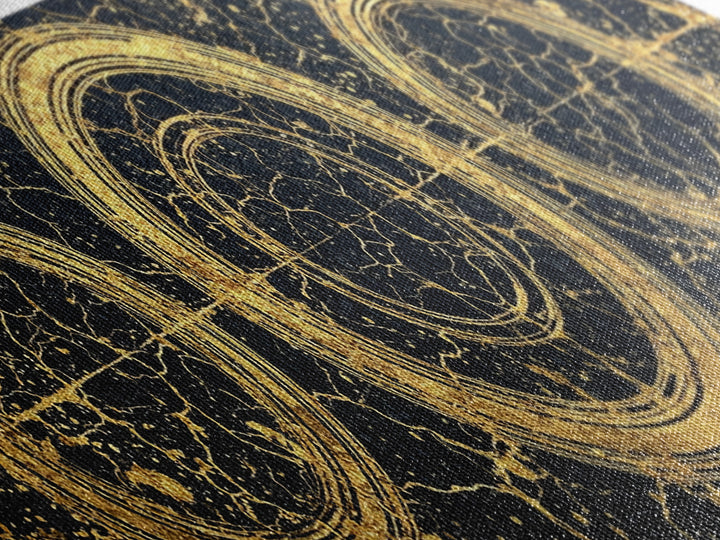 Gold Concentric Circles On Black Cracked Stone Wall Art, Geometric Canvas Print, Modern Luxury Decor, Abstract Pattern Art