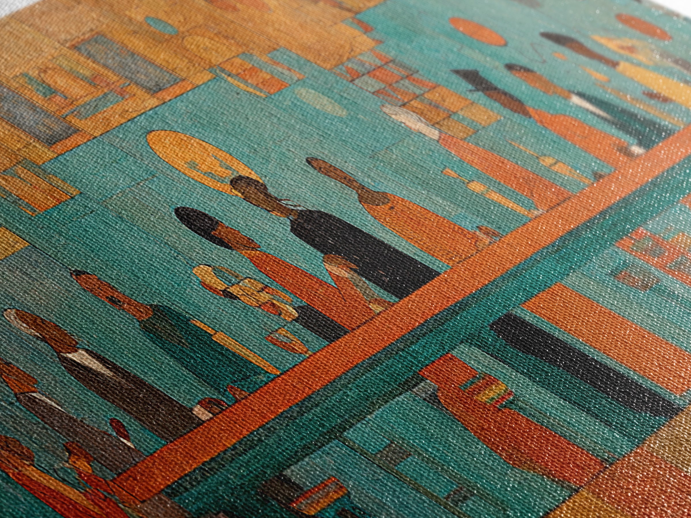 Turquoise Orange Social Gathering Wall Art, African Lounge Scene Canvas Print, Modern Afrocentric Decor For Home And Office