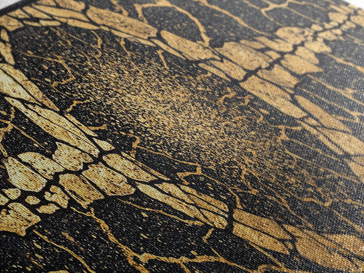 Gold Cracked Stone Circle With Cosmic Spark Wall Art, Abstract Black Art Canvas Print, Textured Modern Wall Decor, Statement Decor