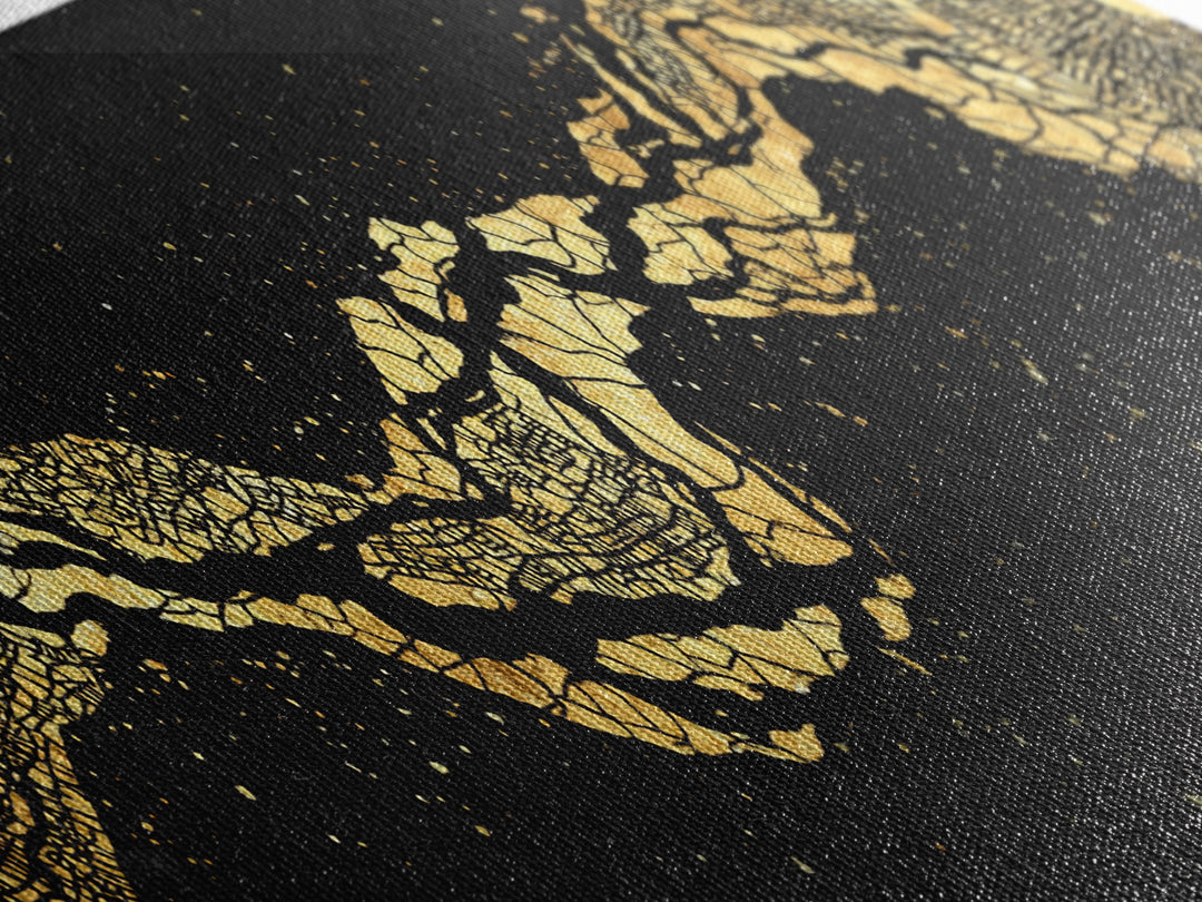 Gold Cracked River Abstract Canvas Print, Black And Gold Art, Luxury Canvas Art, Modern Wall Decor, Unique Home Decor Gift