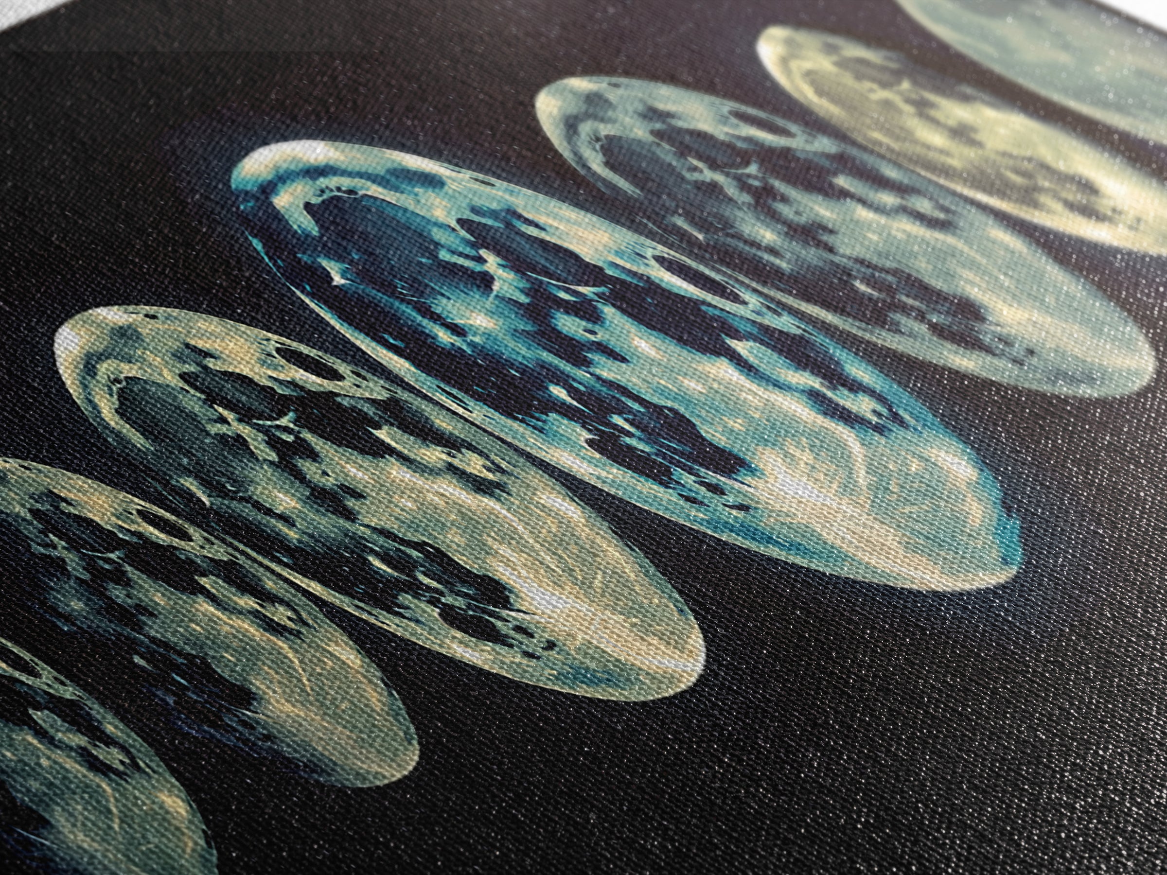 Glowing Moon Phases Canvas Print, Celestial Wall Art, Black Art Print, Dreamy Wall Art, Bedroom Wall Decor, Unique Gift, Poster