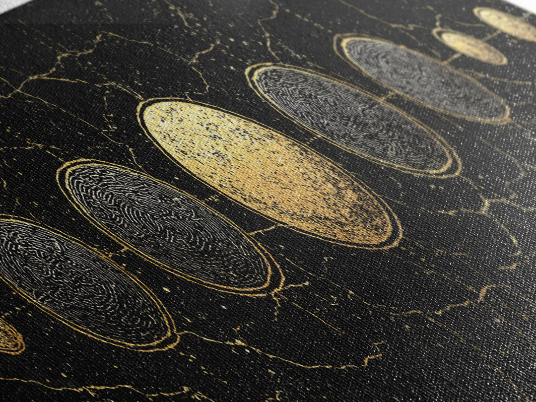 Gold Planet Alignment Wall Art, Black And Gold Art, Geometric Wall Art, Abstract Canvas Print, Luxury Canvas Art Decor Gift