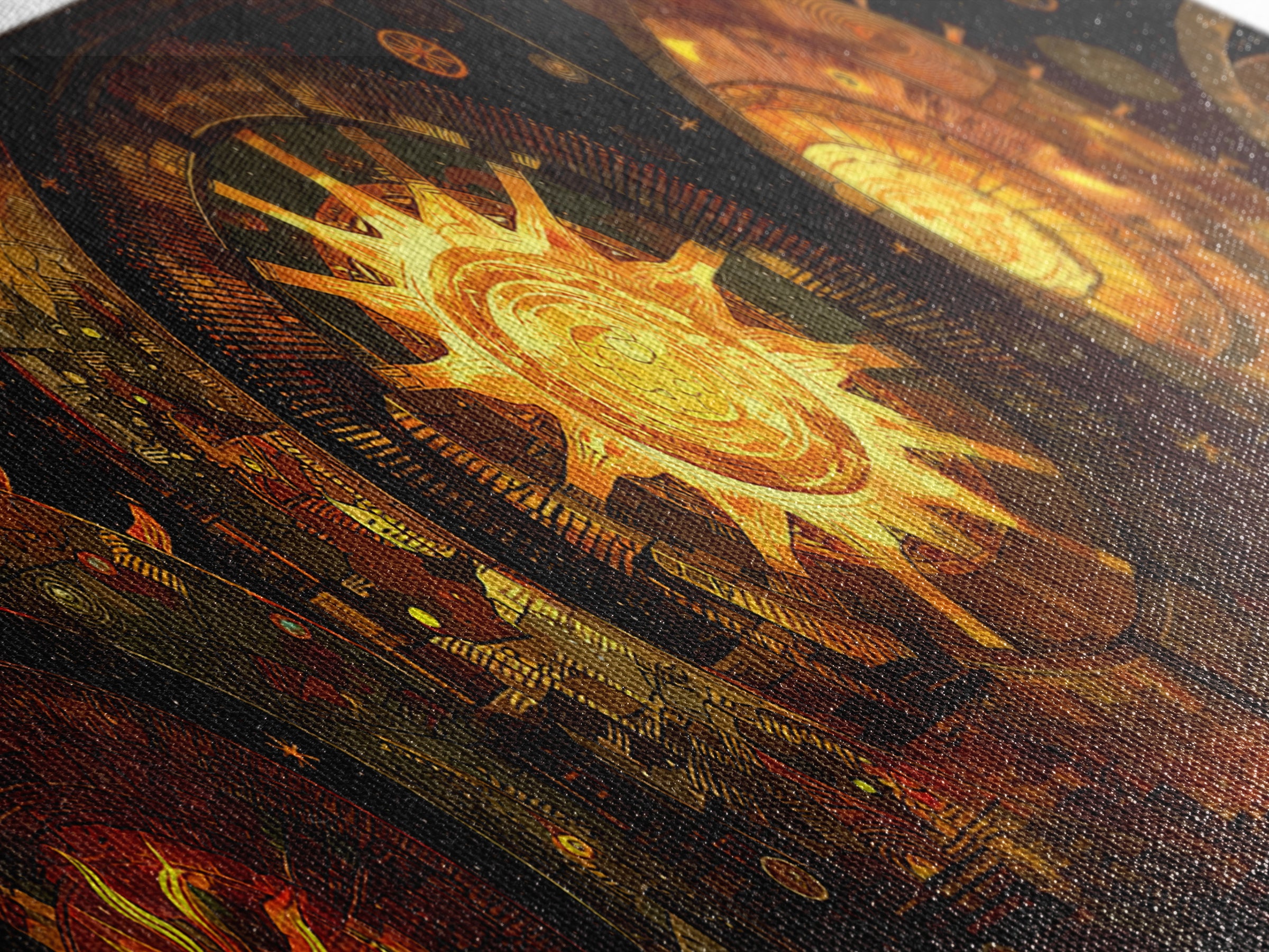 Golden Celestial Clockwork Suns Wall Art, Afrofuturism Decor, African Inspired Abstract, Luxury Canvas For Living Room Decor