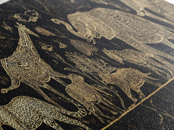 Gold Safari Animals On Black Wall Art, African Elephant, African Giraffes, Jungle African, Luxury Canvas Art, Safari Decor