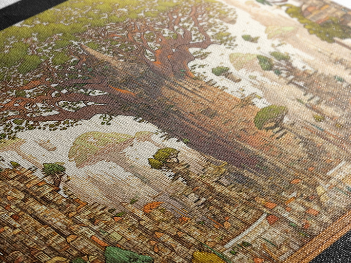 Ancient Baobab Rising Through African City Wall Art, Sepia Fantasy Landscape, Cultural Home Decor, Panoramic Print, Gallery Wall Decor