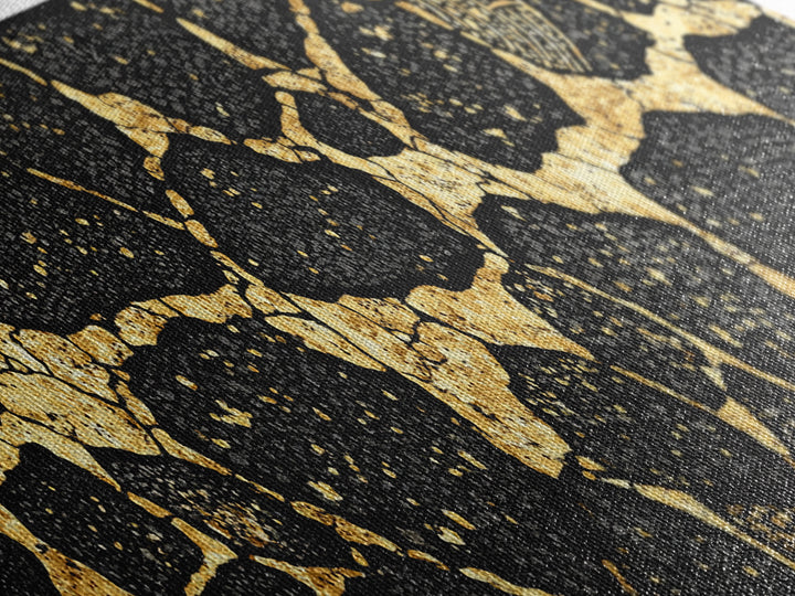 Black And Gold African Abstract Wall Art, Organic Stone Pattern, Luxury Tribal Decor For Elegant Living Room, Modern Geometric Canvas Print