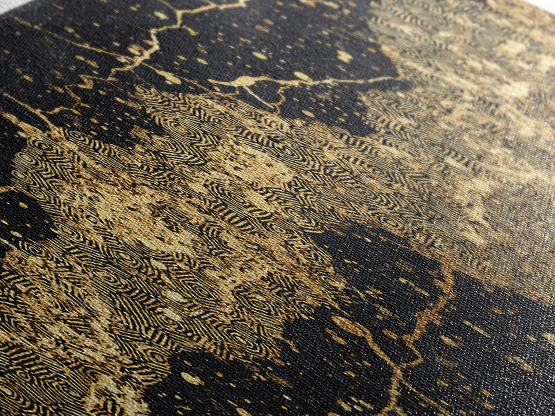 Black And Gold Abstract African Art Canvas Print, Luxury Modern Wall Decor, Textured Map Inspired Statement Home Decor Gift