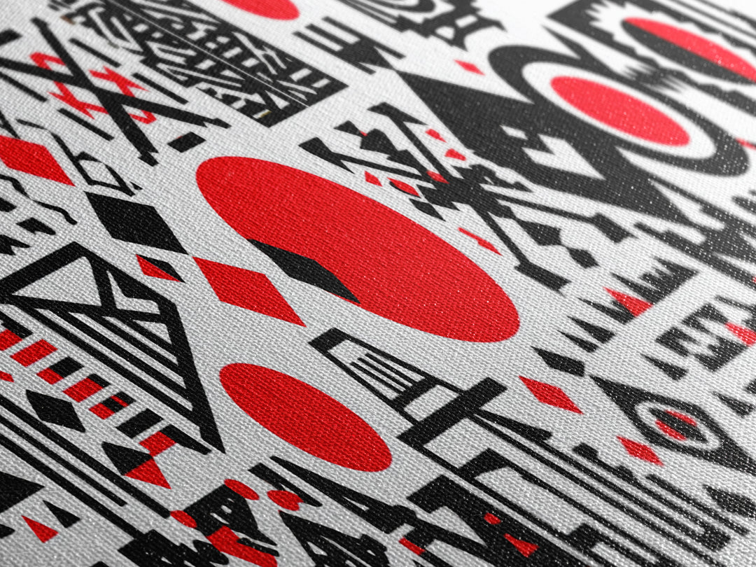 Bold Red Black Geometric Tribal Pattern Wall Art, African Abstract Art, Modern Afro Decor, Statement Canvas Print For Home