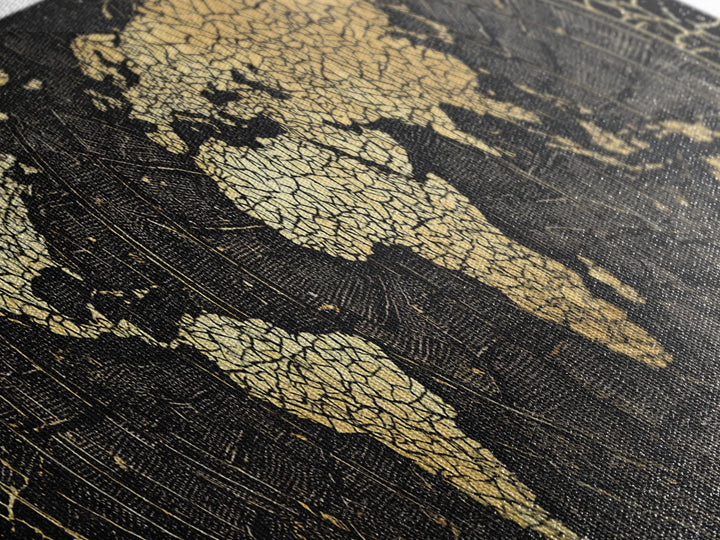 Gold Cracked World Map On Black Canvas Print, African Travel Wall Art, Luxury Home Decor, Modern Office Decor, Gift For Him