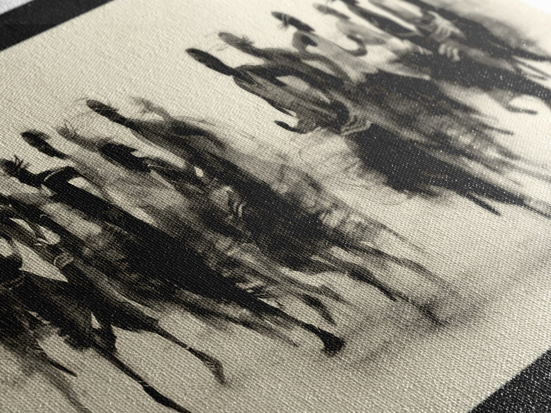 Panoramic Black Runners In Motion Wall Art, African Dance Art Print, Minimalist Charcoal Canvas Print, Modern Home Decor