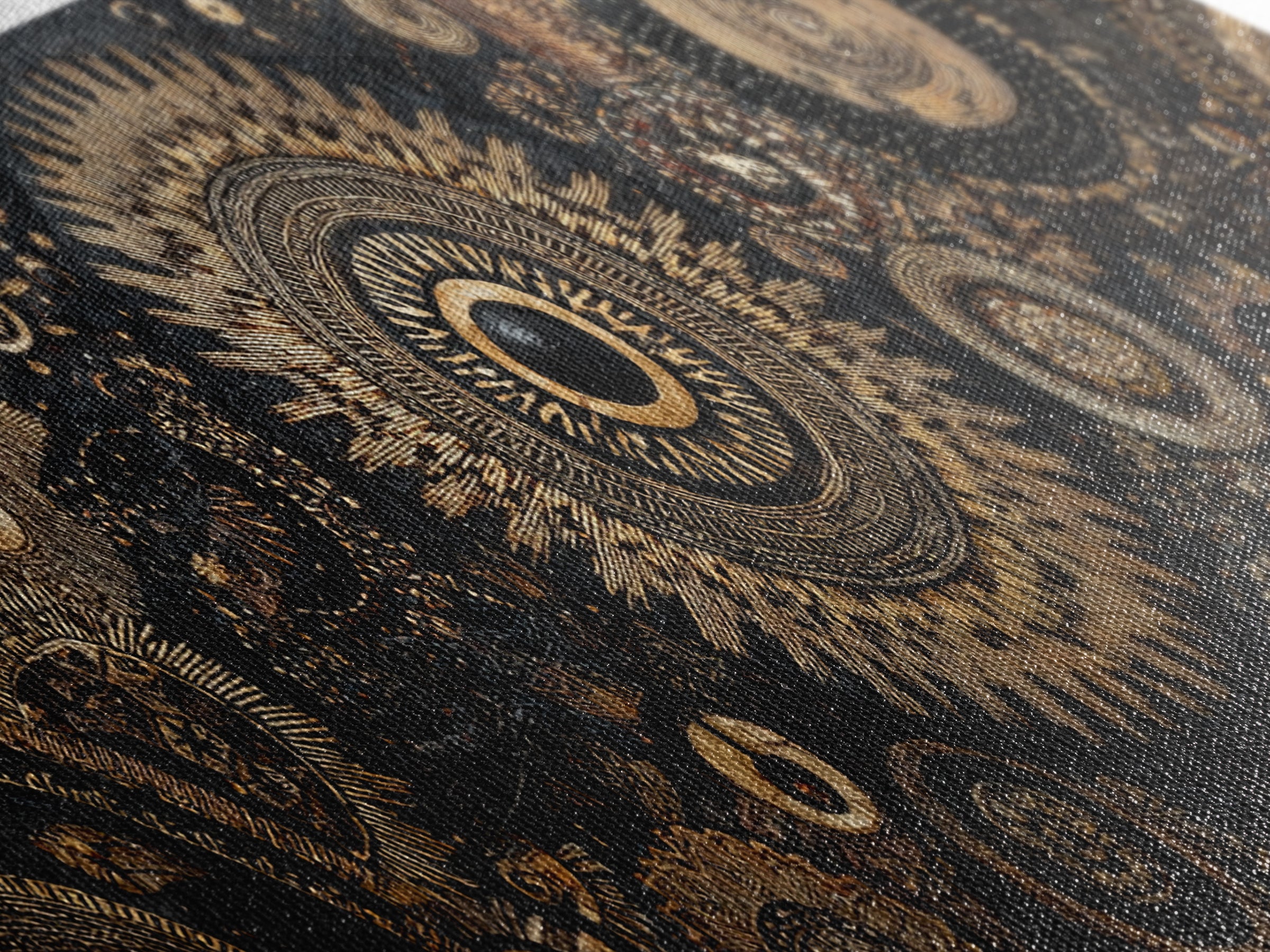 Ornate Black And Gold Mandala Gears Abstract Wall Art, Luxury Canvas Decor, Geometric Pattern Print, Elegant Home Decor Art