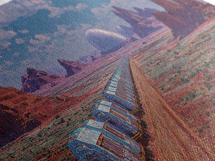 Futuristic Desert Train Crossing Red Plains Canvas Print, African Landscape Wall Art, Modern Canvas Art, Large Home Decor