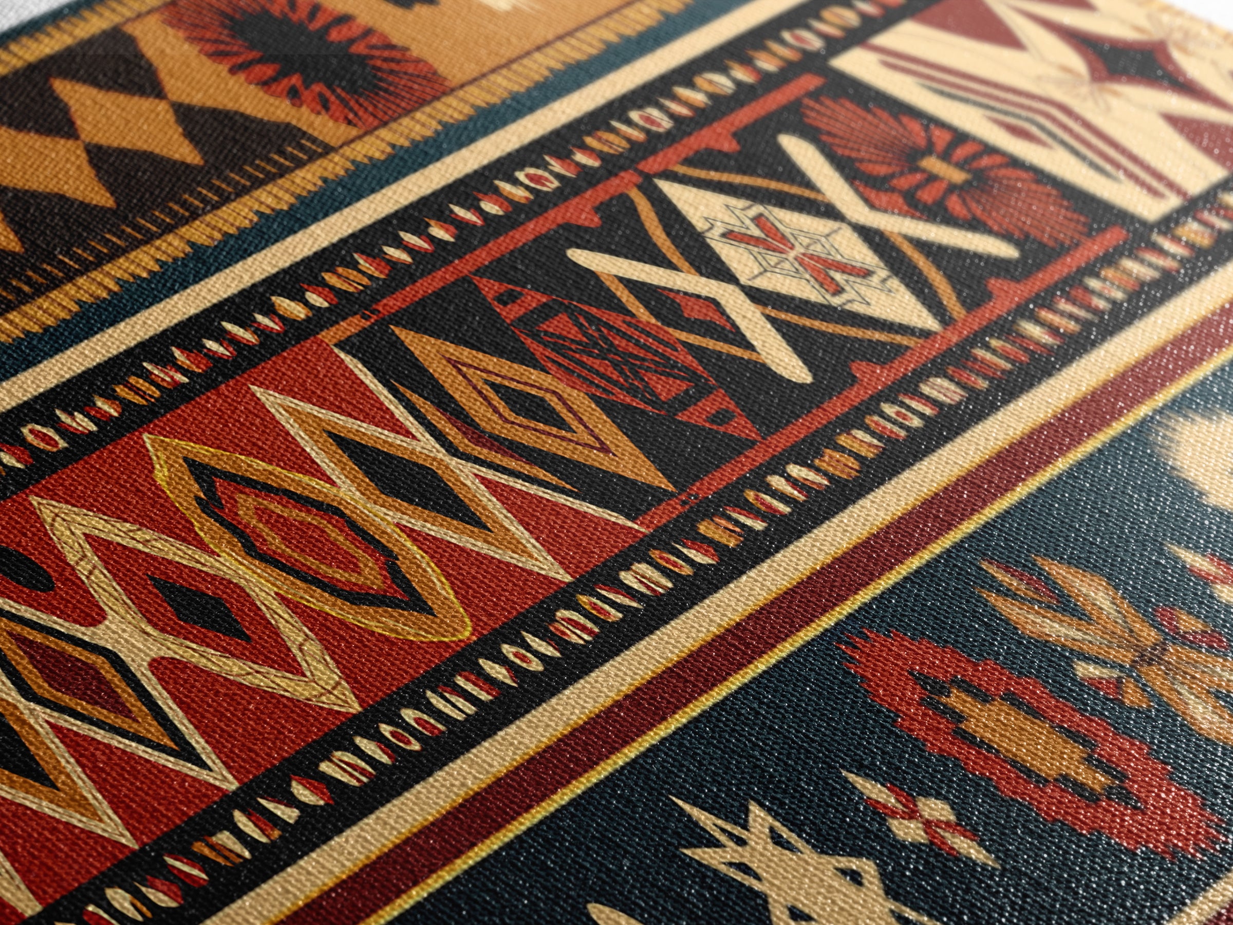 African Geometric Textile Pattern Canvas Print, Tribal Wall Decor, Ankara Motif Art, Boho Afrocentric Living Room Decor Gift
