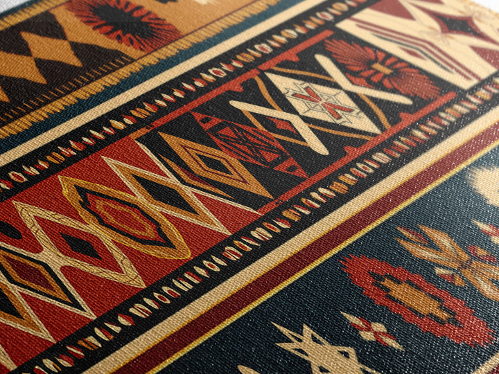 African Geometric Textile Pattern Canvas Print, Tribal Wall Decor, Ankara Motif Art, Boho Afrocentric Living Room Decor Gift