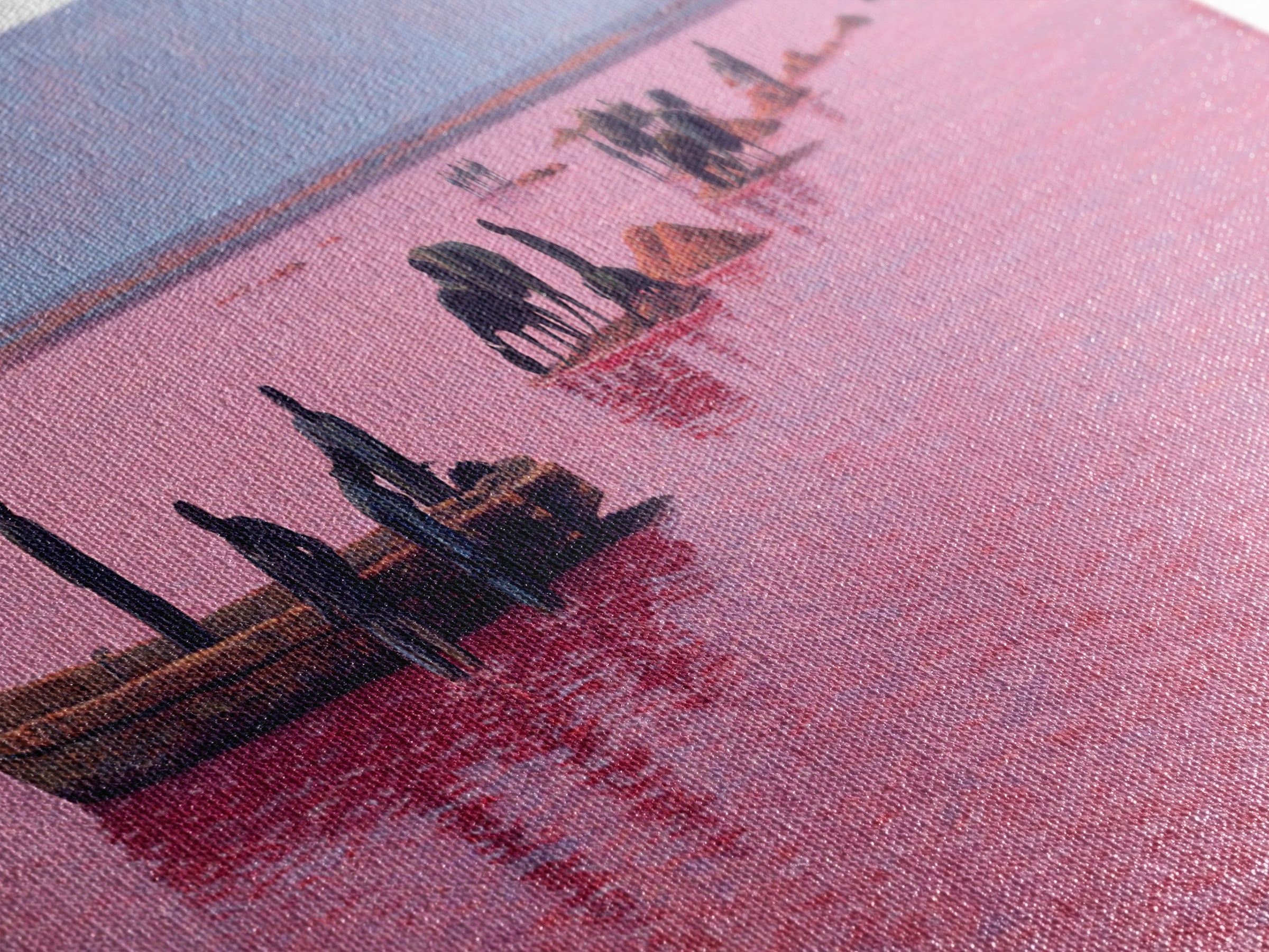 Pink Lake Salt Harvest Canvas Print, African Boats And Cattle Landscape, Coastal Wall Decor, Unique Living Room Art Gift