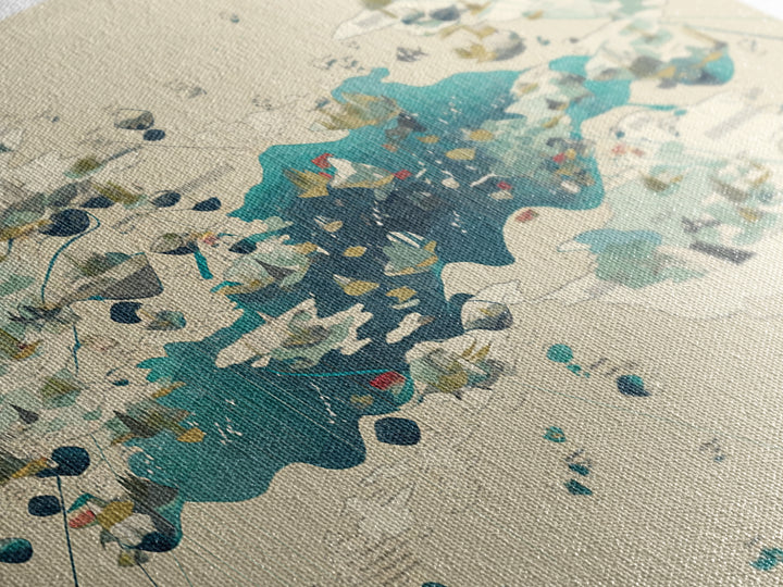 Abstract Teal Island Cartography Canvas Print, Modern Geometric Wall Art, Minimalist Office Decor, Contemporary Home Gift