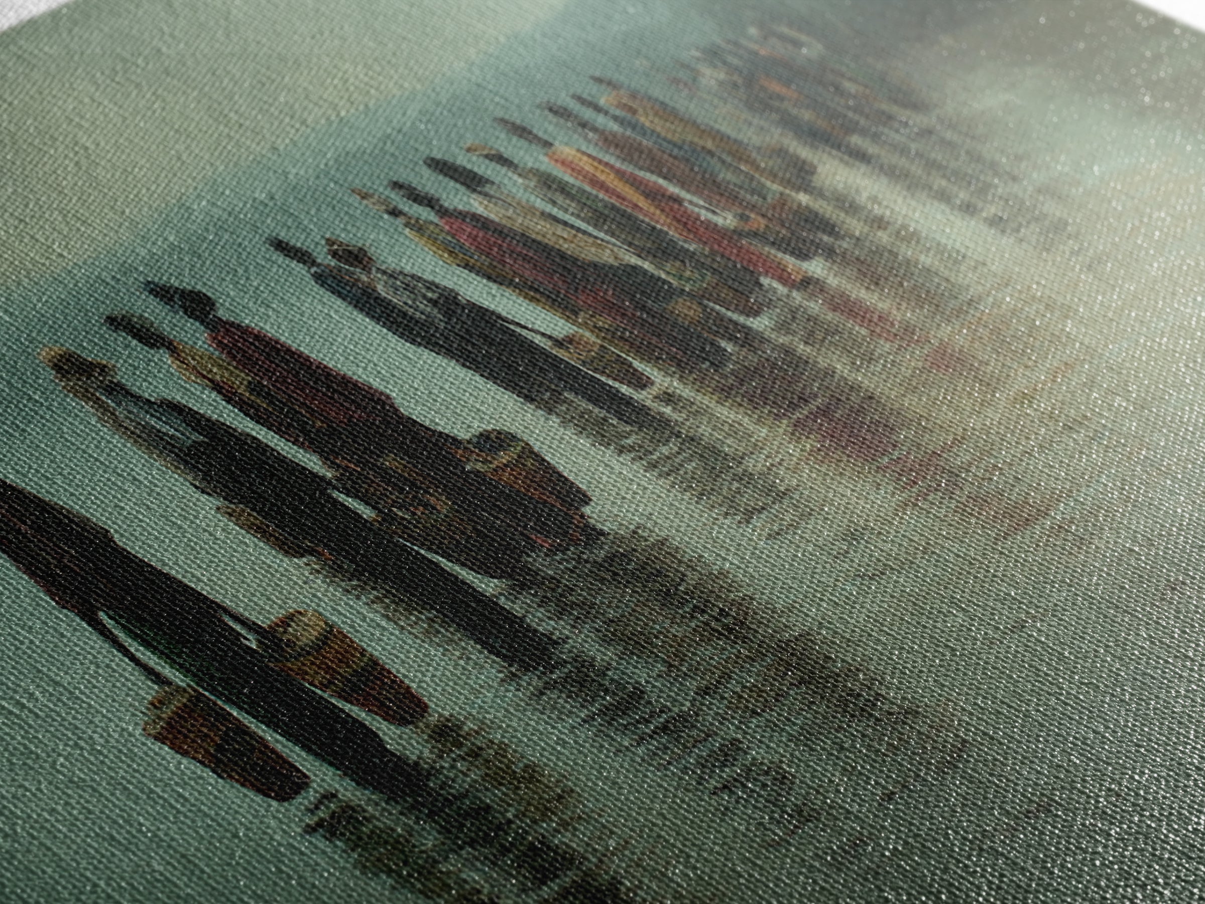 Misty African Fishermen Procession Wall Art, Panoramic Lake Landscape, Cultural African Decor, Serene Safari Home Decor Gift