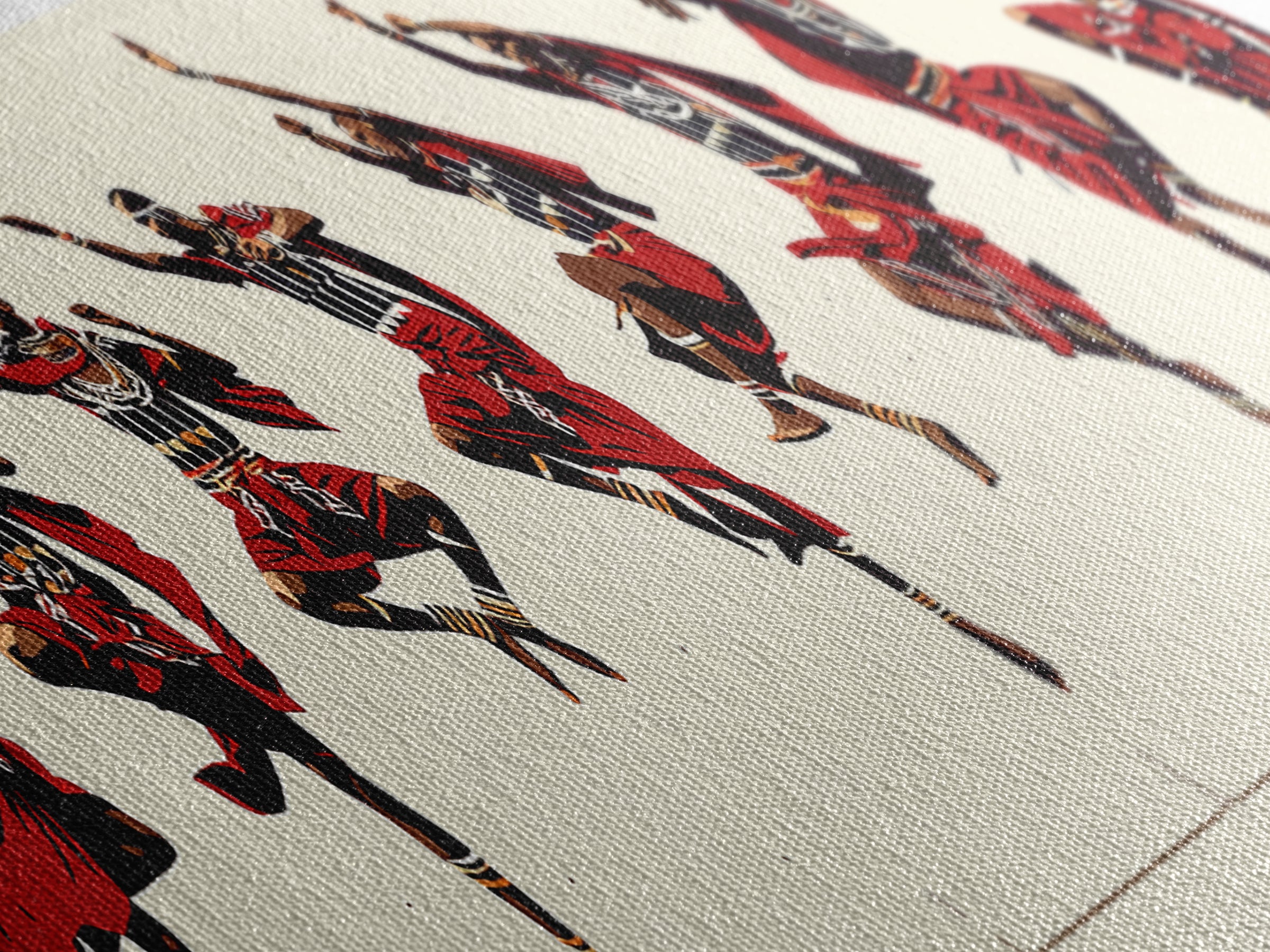 Traditional Maasai Dance Line Canvas Print, African Art Prints, Red Tribal Wall Decor, Afrocentric Culture Gift For Home