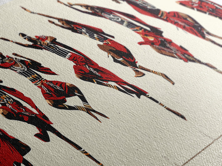 Traditional Maasai Dance Line Canvas Print, African Art Prints, Red Tribal Wall Decor, Afrocentric Culture Gift For Home
