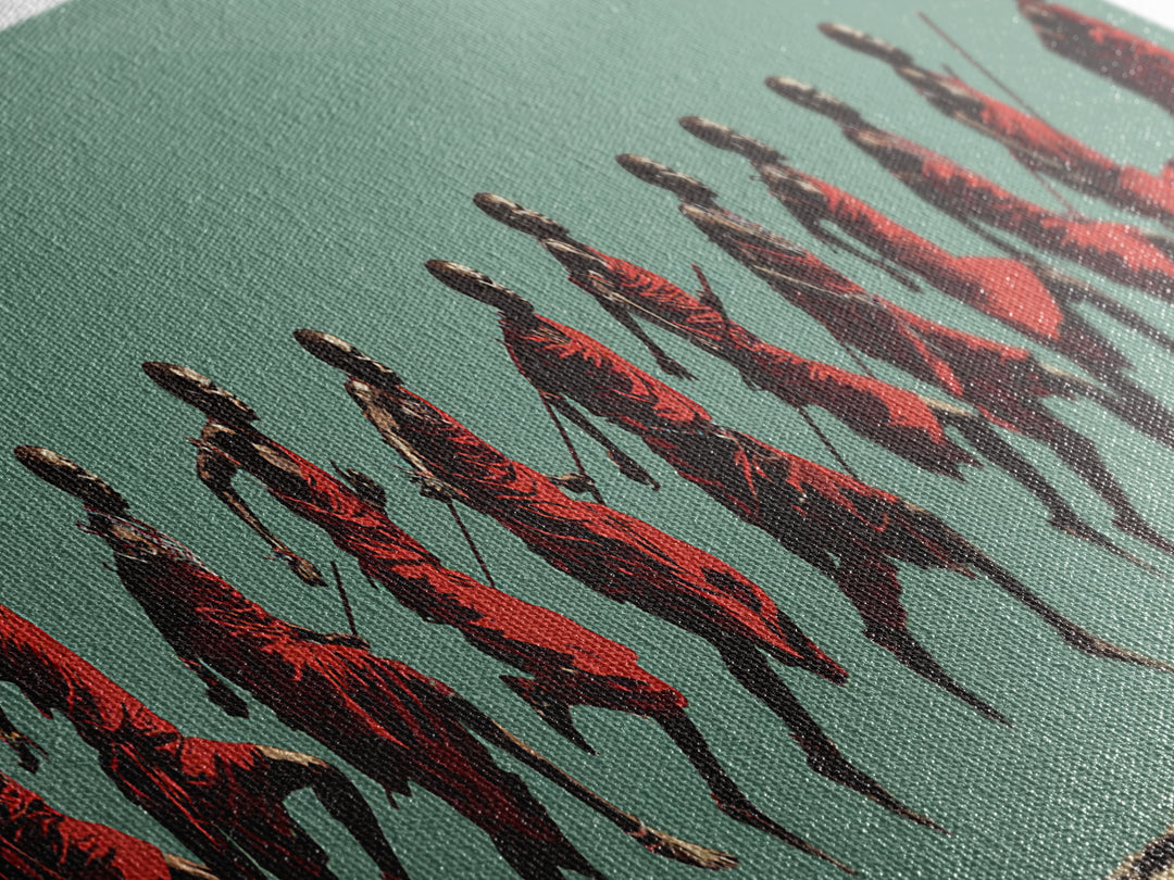 Dynamic Maasai Warriors Running Wall Art, African Warrior Art, Tribal Culture Canvas, Panoramic Safari Home Decor Art Gift
