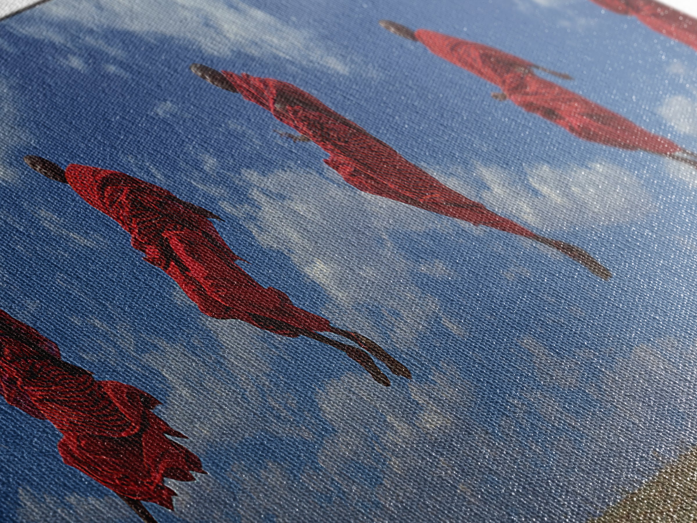 Airborne Maasai Dancers Under Clouds Canvas Print, African Wall Art, Red Tribal Safari Decor, Cultural Statement Gift For Home