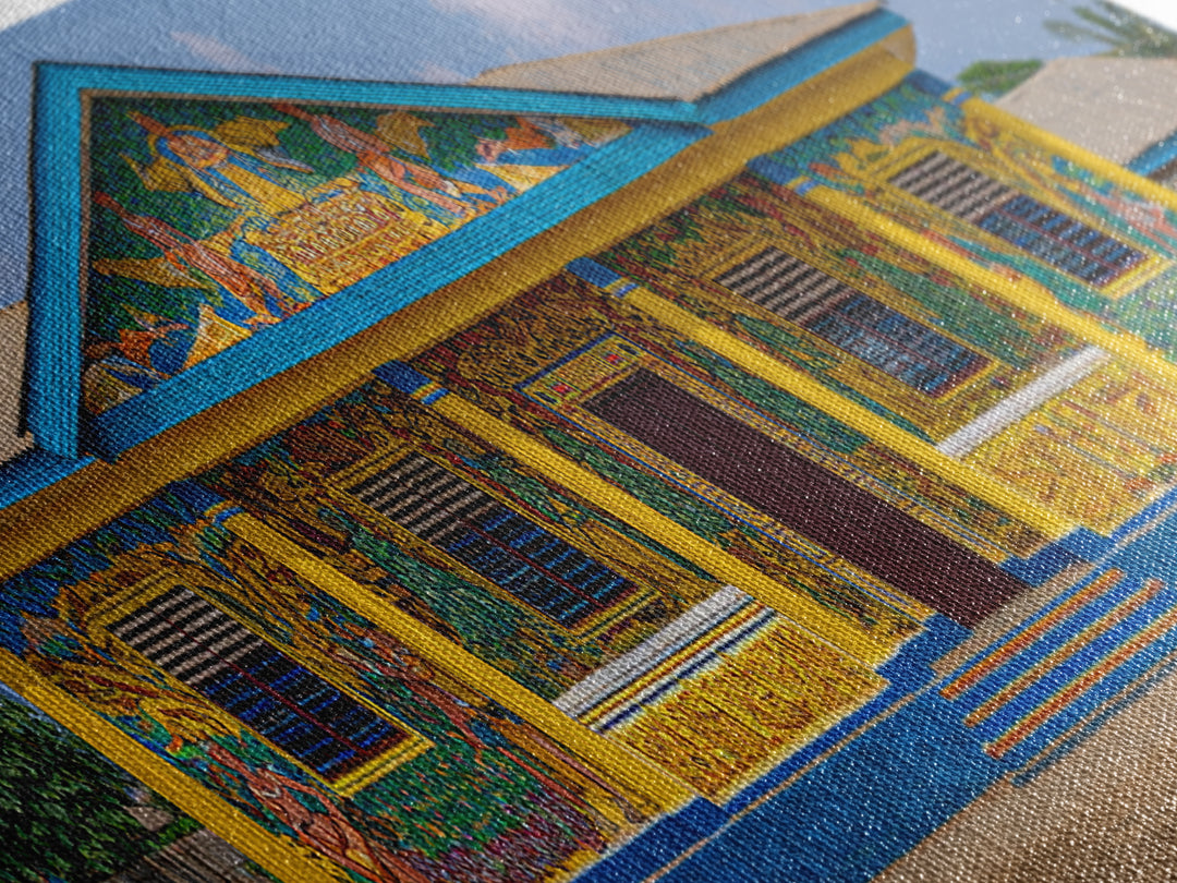 Painted African House Canvas Print, Bright Blue Yellow Facade, Folk Architecture Photography, Cultural Wall Decor Gift Print