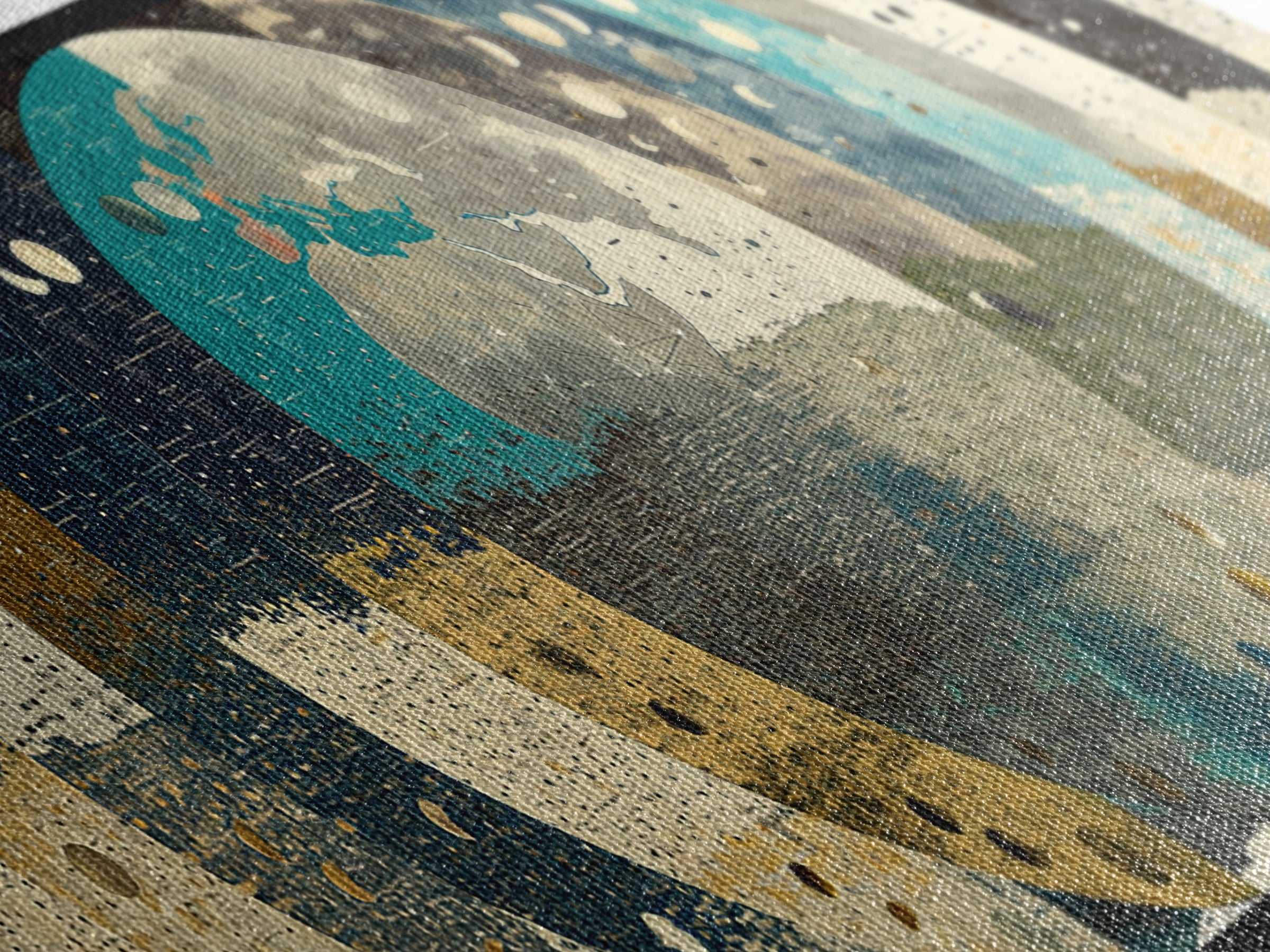 Abstract Earth Globe Circles Canvas Print, Modern Wall Art, Geometric Wall Art, Teal And Gold Home Decor Gift For Living Room
