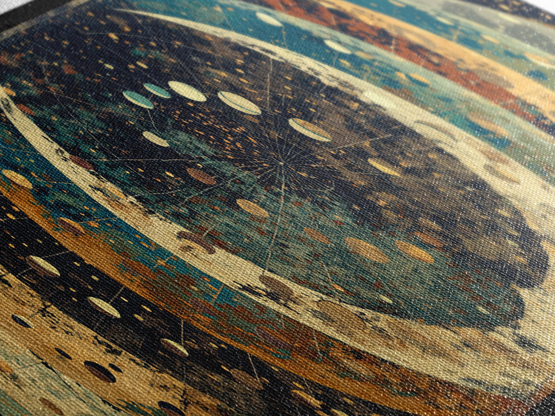 Layered Crescent Moon Abstract Wall Art, Mystical Wall Art, Boho African Inspired Canvas Print, Teal Gold Home Decor Gift