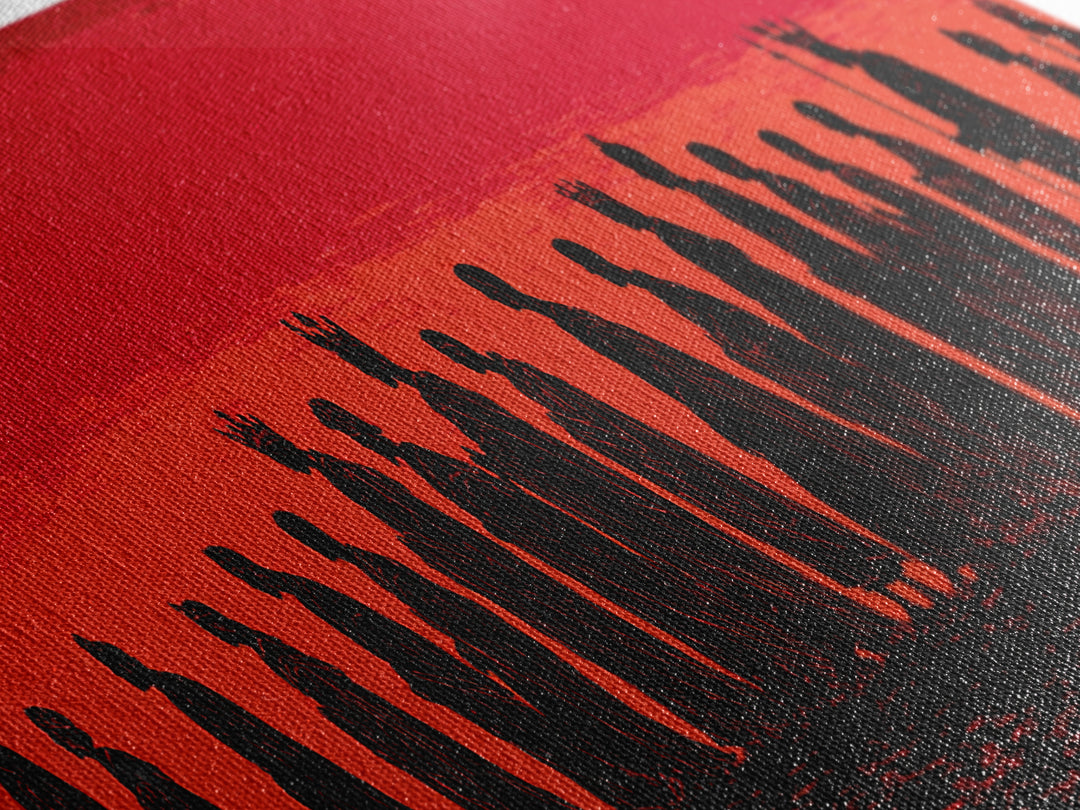 Red Sunset African Procession Wall Art, Tribal Silhouette Landscape, Panoramic Black Culture Home Decor For Living Room Gift