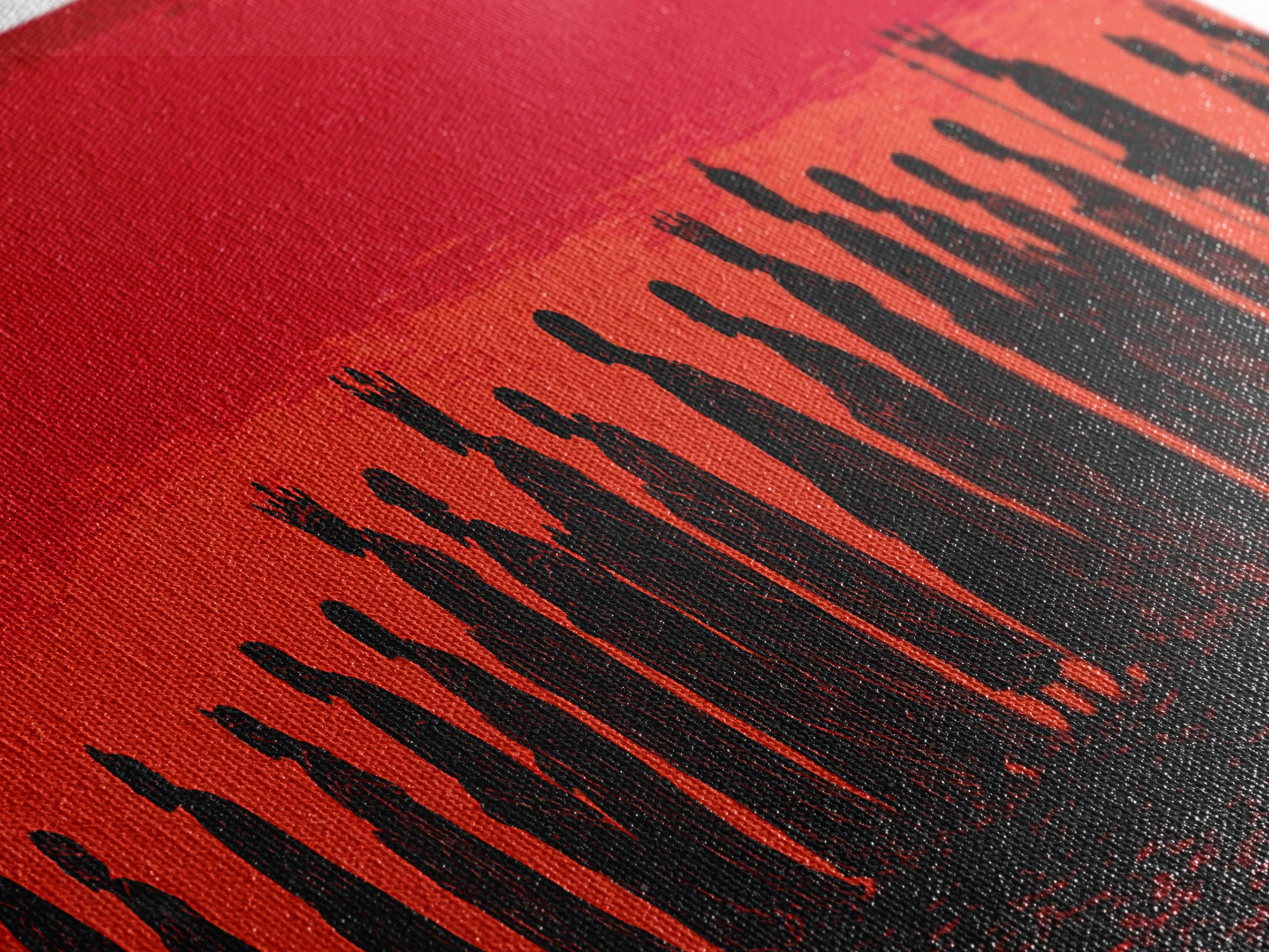 Red Sunset African Procession Wall Art, Tribal Silhouette Landscape, Panoramic Black Culture Home Decor For Living Room Gift