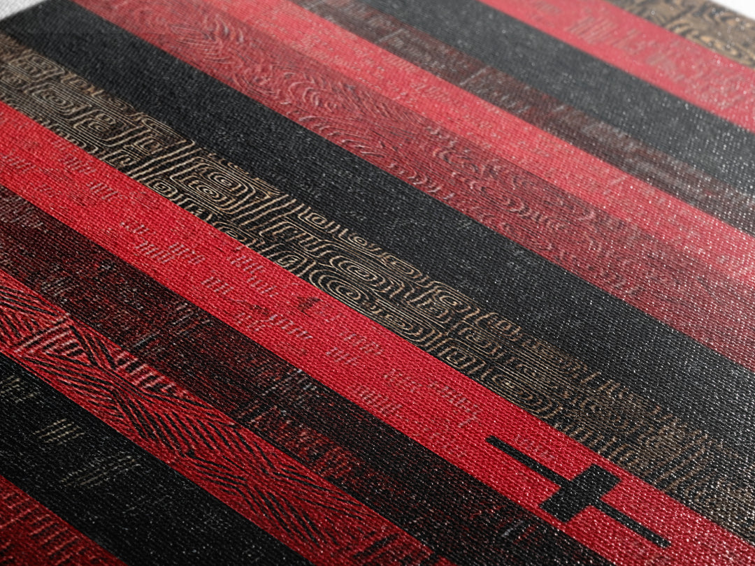 Red Black Gold African Fabric Wall Art, Tribal Textile Pattern Canvas Print, Cultural Geometric Decor For Modern Home Gift