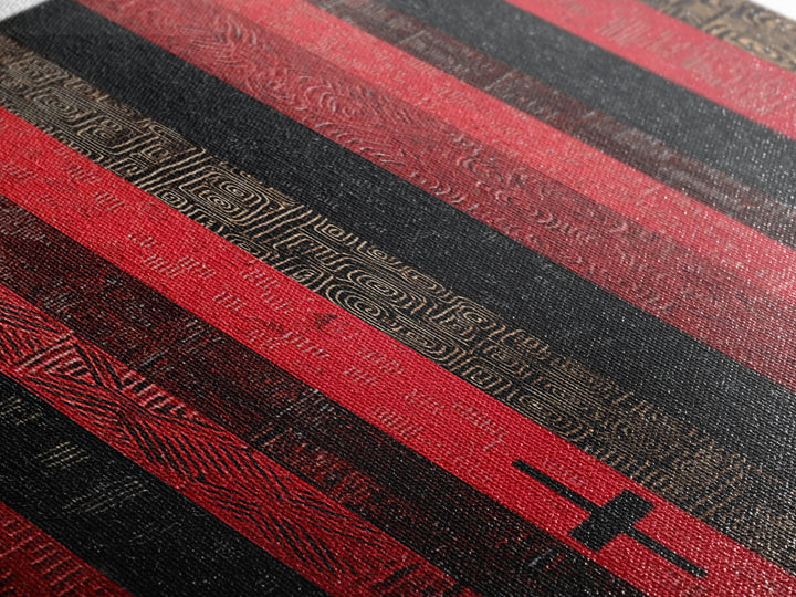 Red Black Gold African Fabric Wall Art, Tribal Textile Pattern Canvas Print, Cultural Geometric Decor For Modern Home Gift