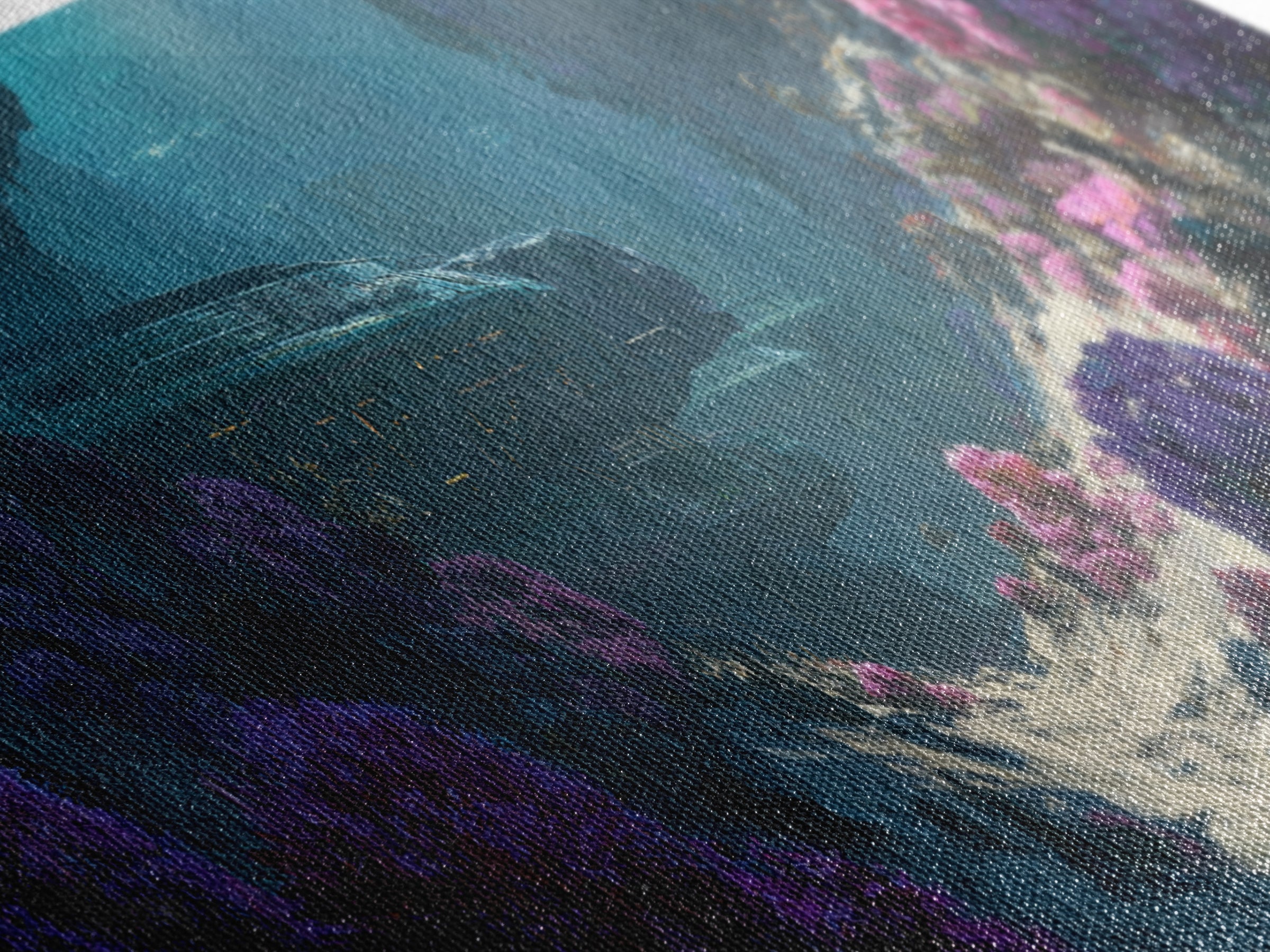 Sunlit Alien Cave Landscape Wall Art, Dreamy Floral Digital Art, Sci Fi Nature Scene, Unique Canvas Print For Modern Decor