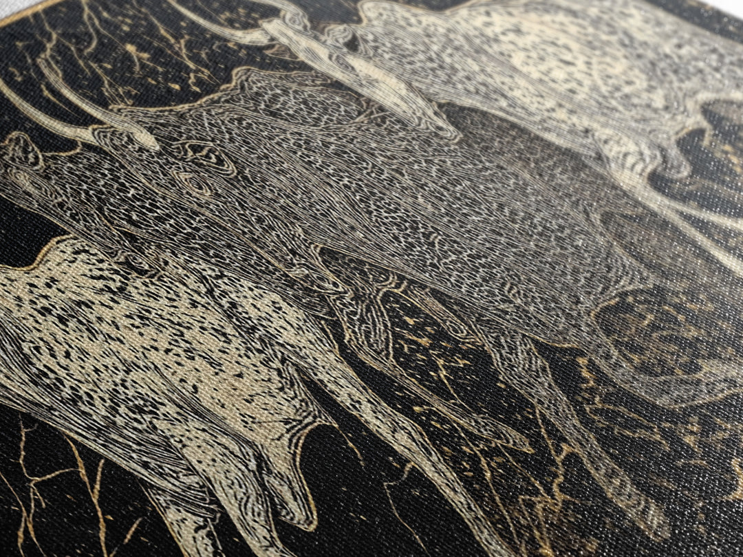 Black And Gold Longhorn Cattle Wall Art, Tribal Animal Print, Rustic Western Decor, Bold Textured Canvas Print For Home Decor